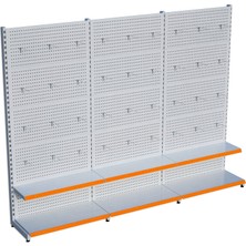 Raffar Beyaz Renk 2 Katlı Kancalı Hırdavat Raf Sistemi | Market Rafı | Yükseklik H220 CM| - Turuncu-225 CM