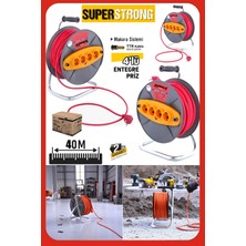 Stilmax Şantiye, Atölye ve Bahçe Için Makaralı Uzatma Kablosu – 40 Metre – 4 Gözlü Priz Seyyar Uzatma