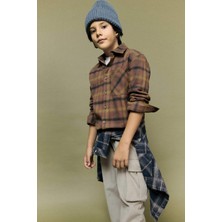 DeFacto Oversize Geniş Kalıp Polo Yaka Kareli Flanel Uzun Kollu Gömlek Erkek Çocuk G3464A825WN