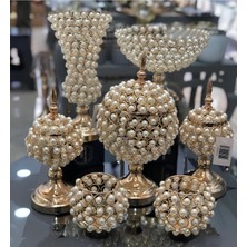 CITY gold 7 Parça Incili Lüx Konsol Seti Salon Takımı Aksesuar Seti Dekoratif Krem