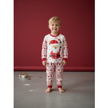 Zekids Çocuk Pamuklu Yılbaşı Temalı Noel Baba Baskılı Pijama Takımı