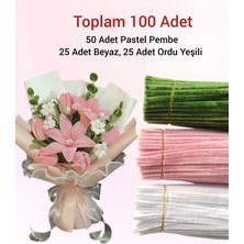 hyc heryerçiçeklenir 3'lü Set Pastel Pembe (50) , Beyaz (25) , Ordu Yeşili (25) Şönil ,çiçek Yapımına Uygun Tüylü Tel