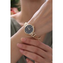 Ayno Zincir Kordonlu Siyah Kadran Altın Renk Kadın Saat