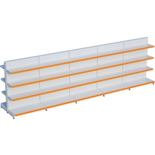 Raffar Beyaz Renk 4 Katlı Çiftli Orta Reyon | Market Rafı | Yükseklik H140 CM| - Turuncu-300 CM
