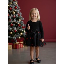 Zekids Kız Çocuk Pamuklu Çiçek Işlemeli Tütülü Uzun Kollu Elbise