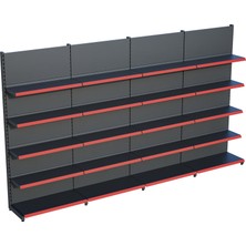 Raffar Antrasit Renk 5 Katlı Market Raf Sistemi | Market Rafı | Yükseklik H220 CM| - Kırmızı-360 CM