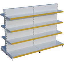 Raffar Beyaz Renk 4 Katlı Çiftli Orta Reyon | Market Rafı | Yükseklik H140 CM| - Sarı-180 CM