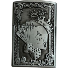 Antik Gümüş Renkli Zar Iskambil Kabartmalı Metal Gazlı Çakmak