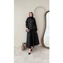 Miraydin Butik Düğme Detaylı Etekli Scuba Takım - Siyah