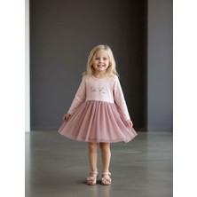 Zekids Kız Çocuk Pamuklu Love Yazılı Uzun Kollu Tütülü Elbise