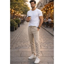 Varetta Erkek Kum Beji Likralı Jogger Pantolon Beli Lastikli Likralı Günlük Regular Fit Pantolon