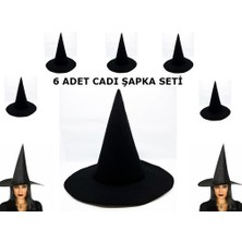 Siyah Cadı Şapkası Keçe Yetişkin Boy 6 Adet