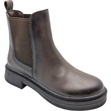 Çiğdem Kundura Velocore | Yanları Lastikli Kalın Tabanlı Kadın Chelsea Bot - Kahverengi - 38