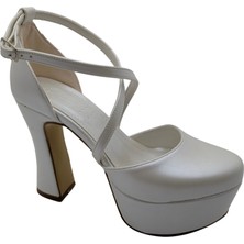 Çiğdem Kundura Aurastride | Önü Kapalı Çapraz Bantlı Platform Topuklu Abiye Ayakkabı - Beyaz - 37