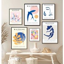 Koi Art Design Matısse Mavi Bohem Tasarımlı Çerçeve Görünümlü 6 Parçalı Yüksek Kalite Uv Baskılı Tablo Seti