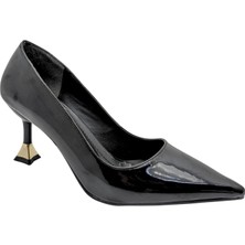Çiğdem Kundura Alestra | Geometrik Detaylı Kadeh Topuk Stiletto - Siyah-Rugan - 37