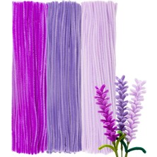 Hobialem 75 Adet 3'lü Şönil Seti  Mor , Açık Mor ve Koyu Mor ,çiçek Yapımına Uygun Tüylü Tel