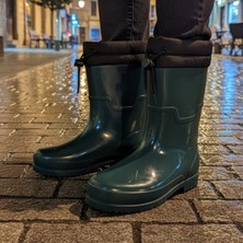 Çiğdem Kundura Aeonflux | Içi Sıcak Astarlı Su Geçirmez Konçlu Lastik Çizme - Yeşil - 40