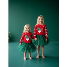Zekids Kız Çocuk Yılbaşı Temalı Noel Babalı Kırmızı Kazak