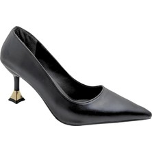 Çiğdem Kundura Alestra | Geometrik Detaylı Kadeh Topuk Stiletto - Siyah - 40