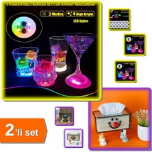 Hereveoyuncak Renkli LED Işıklı Bardak Altlığı 12 Adet Pilli + Sevimli Peçetelik 1 Adet - 2li Set B7J6B3