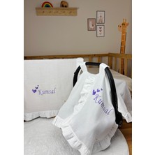 Noisy Tekstil Kişiye Özel Nakışlı 2'li Set Fırfırlı 2 Katlı Müslin Bebek Battaniyesi ve Puset Örtüsü %100 Pamuk