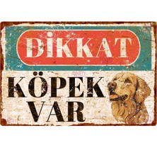 Hayg Equipment Dikkat Köpek Var Golden Retriever Metal Tabela – Pas Görünümlü Vintage Levha