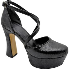 Çiğdem Kundura Aurastride | Önü Kapalı Çapraz Bantlı Platform Topuklu Abiye Ayakkabı - Siyah - 36