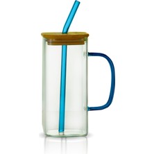 Çeyizde Bambu Kapaklı 400 ml Borisilikat Sızdırmaz Cam Kupa - Hediyelik Cam Kupa Yılbaşı Ögretmenler Günü Hediyesi Cam Bardak