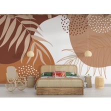 Lotus Aura Boho Duvar Kağıdı, Modern Yaprak Desenli Duvar Kağıdı, Kahverengi Bohem Salon Duvar Kağıdı