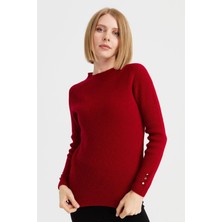 Mare Butik Düğme Detaylı Bisiklet Yaka Triko Kazak Xl - Kırmızı