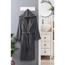 Mira Home Kapüşonlu Unisex Banyo Bornozu %100 Soft Pamuklu Antrasit
