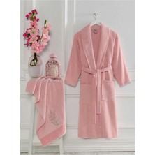 Mira Home Kadın Havlulu Banyo Bornoz Takımı %100 Pamuklu Pembe