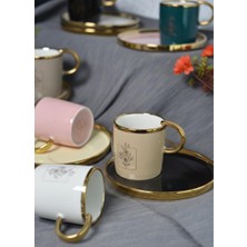 Paçi 6’lı Gold Detaylı Porselen Türk Kahvesi Fincan Takımı – Pastel Renkli, Çiçek Desenli Çeyizlik Kahve Fincanı Seti