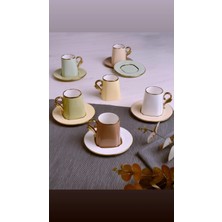 Paçi 6’lı Gold Detaylı Porselen Türk Kahvesi Fincan Takımı–pastel Renkli Kahve Fincanı Seti