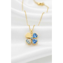 Çekirdek Jewelry 925 Ayar Gümüş Aqua Taşlı Ters Yonca Kolye