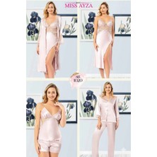 Miss Ayza Missayza 1020 Ipek Saten 6'lı Uzun Gecelik ve Sabahlık Takım