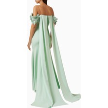 Ac By Aanchal Chanda Off-Shoulder Cape-Style  Çiçek Işlemeli Maxi Kadın Elbise