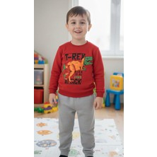 Miar Kids Erkek Çocuk T-Rex Dinozor Baskılı Sweatshirt ve Alt Eşofman Takımı - Pamuklu Iki Iplik Takım