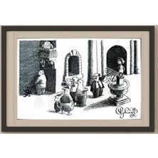 Karikatural Arkadi Saltykov 15X10CM Orijinal Karikatür Tablo