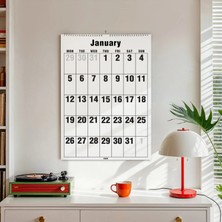 Bi'aldım Spiralli 2026 Aylık Planlayıcı Duvar Takvimi, Minimal Siyah Beyaz, 33X48 cm & A4 Takvim