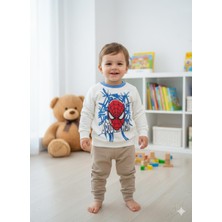 Miar Kids Erkek Çocuk Spider-Man Baskılı Sweatshirt ve Alt Eşofman Takımı Pamuklu Takım