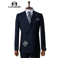İlayda Emir Slimfit, Kruvaze, Kırlangıç Yaka,çizgili, Erkek Takım Elbise Lacivert