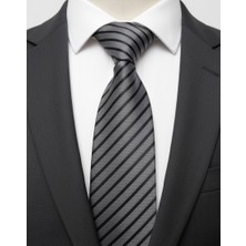 Reflect Your Style Kravat Lüks Su ve Leke Tutmaz Özel Kumaş Gri Siyah Çizgili