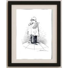 Karikatural Kirman Abdin 43X30CM Orijinal Karikatür Tablo