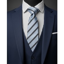 Reflect Your Style Kravat Lüks Su ve Leke Tutmaz Özel Kumaş Açık Turkuaz ve Lacivert Çizgili