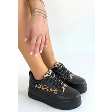Natural Shoes Lorrin Siyah Cilt Leopar Detaylı Bağcıklı Spor Ayakkabı
