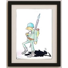 Karikatural Bozidar Vucelic 33X23CM Orijinal Karikatür Tablo