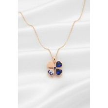 Çekirdek Jewelry 925 Ayar Gümüş Kalplı Taşlı Ters Yonca Kolye