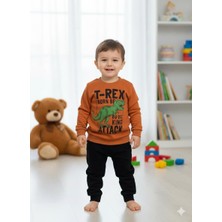 Miar Kids Erkek Çocuk T-Rex Dinozor Baskılı Sweatshirt ve Alt Eşofman Takımı - Pamuklu Iki Iplik Takım